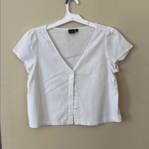 GAP White V-Neck Button-Down Shirt